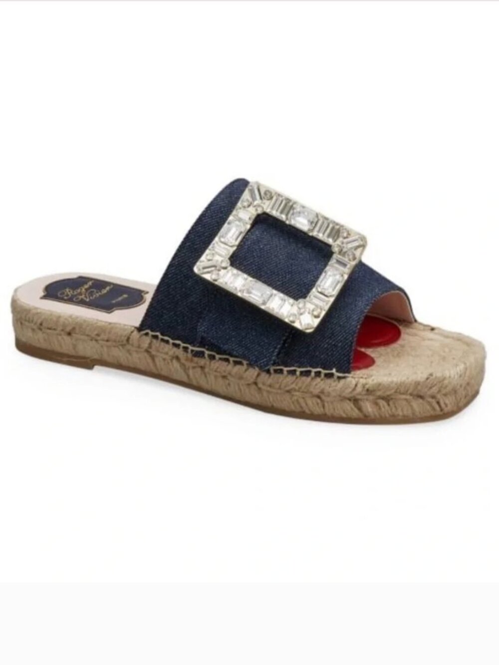 ROGER VIVIER Crystal & Denim Espadrille Slides Women’s Size 36.5 (6.5)